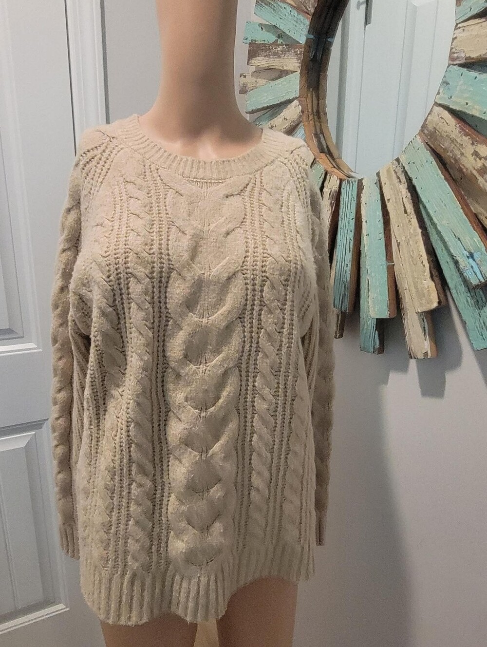 Rachel Zoe Size L Oversized Chunky Cable Knit Cream Beige Colored Casual Sweater